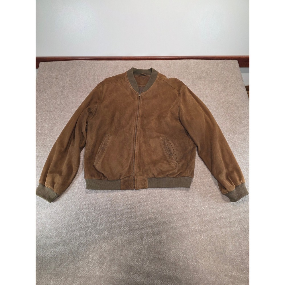 Vintage Golden Bear Mens Brown Suede Leather Bomber Jacket Zip Ribbed XL USA